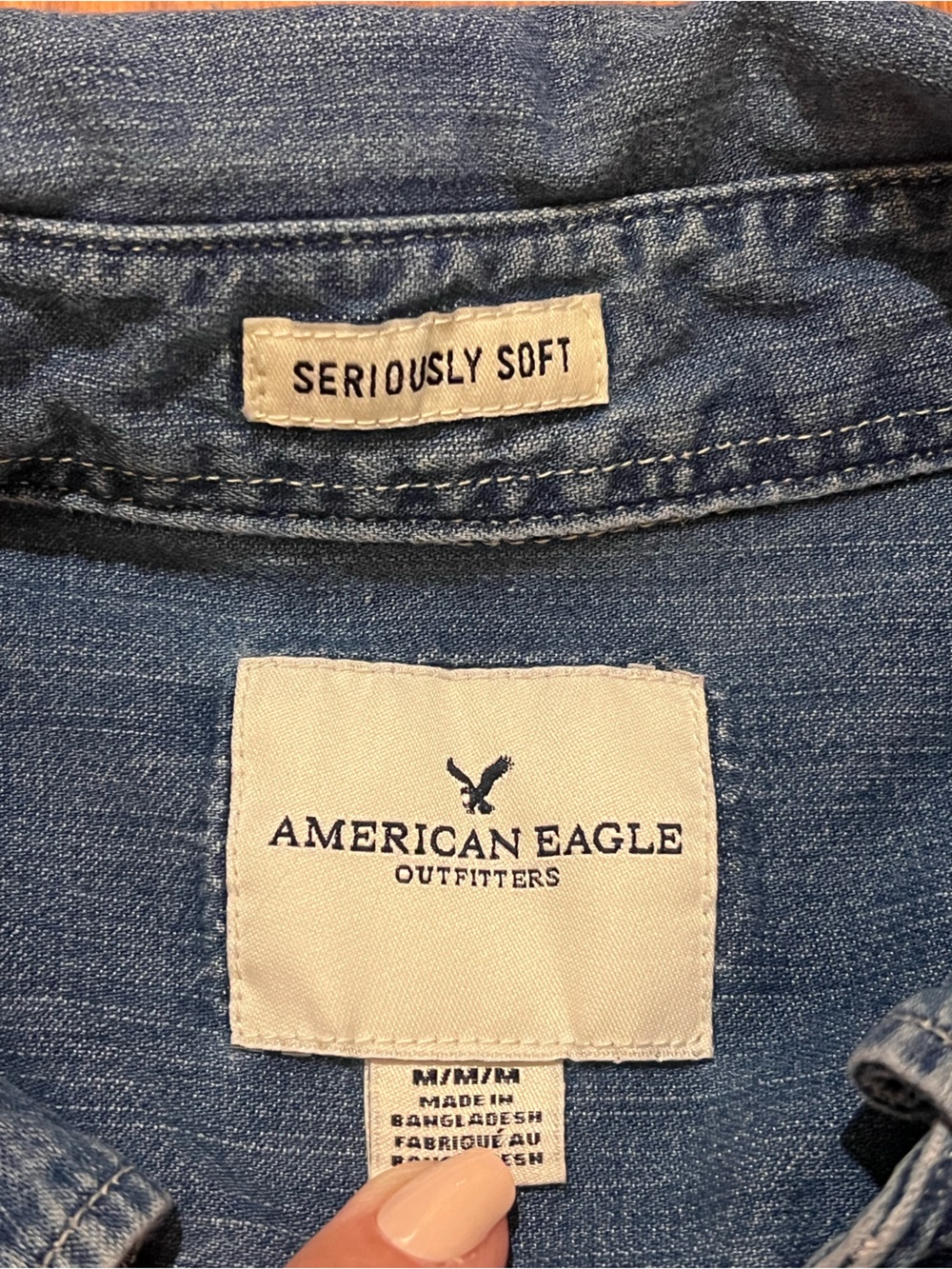 American Eagle Outfitters Denim Button-Down Shirt - Dark Blue - Picture 2 of 3